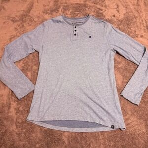 Hurley‎ Mens Long Sleeve Henley Thermal Shirt Blue Logo Size L